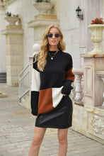 Load image into Gallery viewer, Color Block Round Neck Dropped Shoulder Sweater
