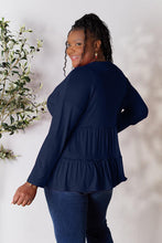 Load image into Gallery viewer, Double Take Half Button Long Sleeve Ruffle Hem Blouse