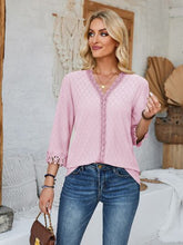 Load image into Gallery viewer, Lace Detail V-Neck Three-Quarter Sleeve Blouse