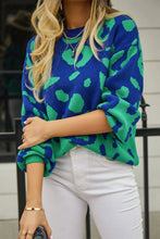 Load image into Gallery viewer, Leopard Round Neck Dropped Shoulder Sweater