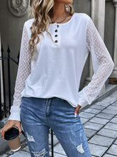 Load image into Gallery viewer, Quarter Button Round Neck Long Sleeve Blouse
