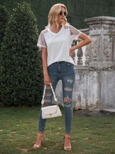 Load image into Gallery viewer, Lace Detail Striped V-Neck T-Shirt