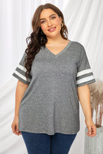 Load image into Gallery viewer, Plus Size Striped V-Neck Tee Shirt