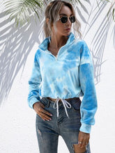 Load image into Gallery viewer, Tie-Dye Quarter Zip Dropped Shoulder Sweatshirt