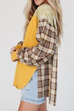 Load image into Gallery viewer, Plaid Notched Neck Slit Blouse