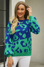 Load image into Gallery viewer, Leopard Round Neck Dropped Shoulder Sweater