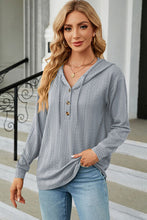 Load image into Gallery viewer, Drawstring Half Button Long Sleeve Hoodie