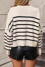 Load image into Gallery viewer, Striped Dropped Shoulder Round Neck Pullover Sweater