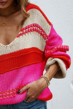 Load image into Gallery viewer, Color Block V-Neck Dropped Shoulder Sweater