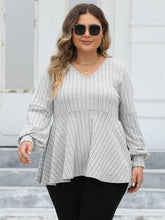 Load image into Gallery viewer, Plus Size Ribbed V-Neck Long Sleeve Blouse