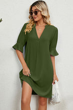 Load image into Gallery viewer, Notched Flounce Sleeve Mini Dress