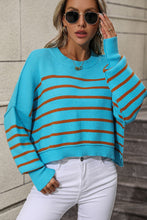 Load image into Gallery viewer, Striped Dropped Shoulder Round Neck Pullover Sweater