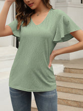 Load image into Gallery viewer, Eyelet V-Neck Short Sleeve Blouse