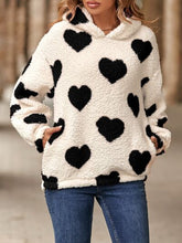 Load image into Gallery viewer, Fuzzy Heart Pocketed Dropped Shoulder Hoodie