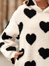 Load image into Gallery viewer, Fuzzy Heart Pocketed Dropped Shoulder Hoodie