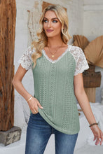 Load image into Gallery viewer, Eyelet V-Neck Lace Short Sleeve T-Shirt
