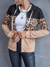 Load image into Gallery viewer, Drawstring Leopard Zip Up Hooded Jacket