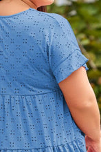 Load image into Gallery viewer, Plus Size Eyelet Round Neck Short Sleeve Blouse