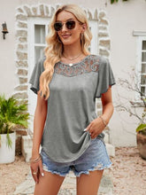 Load image into Gallery viewer, Lace Detail Round Neck Short Sleeve T-Shirt