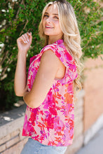 Load image into Gallery viewer, Frill Floral Mock Neck Cap Sleeve Blouse