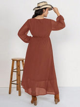 Load image into Gallery viewer, Plus Size Embroidered Tie Neck Long Sleeve Dress