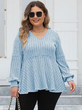 Load image into Gallery viewer, Plus Size Ribbed V-Neck Long Sleeve Blouse