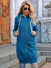 Load image into Gallery viewer, Full Size Zip-Up Longline Hoodie with Pockets
