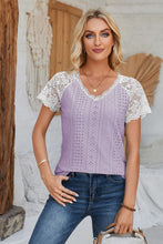 Load image into Gallery viewer, Eyelet V-Neck Lace Short Sleeve T-Shirt