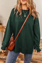Load image into Gallery viewer, Round Neck Drop Shoulder Slit Sweatshirt
