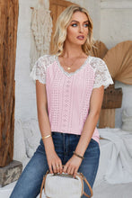 Load image into Gallery viewer, Eyelet V-Neck Lace Short Sleeve T-Shirt