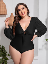 Load image into Gallery viewer, Plus Size Tied Deep V Balloon Sleeve One-Piece Swimsuit