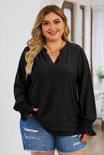 Load image into Gallery viewer, Plus Size Eyelet Notched Flounce Sleeve Blouse