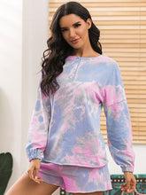 Load image into Gallery viewer, Tie-Dye Long Sleeve Top and Shorts Lounge Set