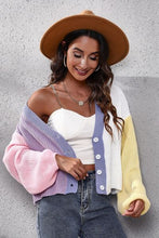 Load image into Gallery viewer, Color Block Button Up V-Neck Knit Top