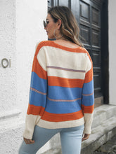Load image into Gallery viewer, Striped V-Neck Drop Shoulder Sweater