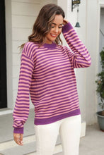 Load image into Gallery viewer, Striped Round Neck Dropped Shoulder Sweater
