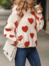 Load image into Gallery viewer, Fuzzy Heart Pocketed Dropped Shoulder Hoodie