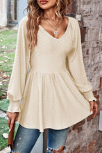 Load image into Gallery viewer, Peplum V-Neck Long Sleeve Blouse