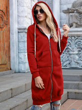 Load image into Gallery viewer, Full Size Zip-Up Longline Hoodie with Pockets