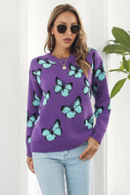 Load image into Gallery viewer, Butterfly Pattern Round Neck Dropped Shoulder Sweater