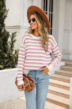 Load image into Gallery viewer, Striped Round Neck Dropped Shoulder Knit Top