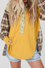 Load image into Gallery viewer, Plaid Notched Neck Slit Blouse