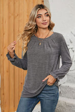 Load image into Gallery viewer, Ruched Round Neck Flounce Sleeve T-Shirt