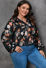 Load image into Gallery viewer, Plus Size Printed Johnny Collar Long Sleeve Blouse