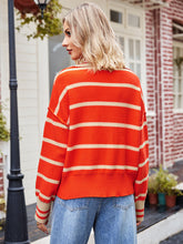 Load image into Gallery viewer, Striped Dropped Shoulder Notched Neck Knit Top