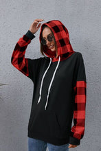Load image into Gallery viewer, Plaid Drawstring Dropped Shoulder Hoodie