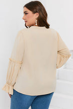 Load image into Gallery viewer, Plus Size Ruffled Tie Neck Flounce Sleeve Blouse