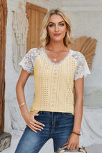 Load image into Gallery viewer, Eyelet V-Neck Lace Short Sleeve T-Shirt
