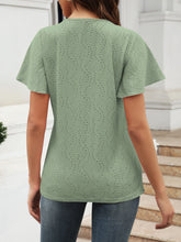 Load image into Gallery viewer, Eyelet V-Neck Short Sleeve Blouse