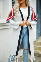Load image into Gallery viewer, Geometric Fringe Hem Open Front Duster Cardigan